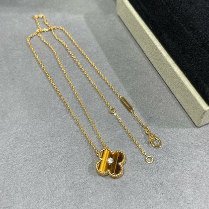 [Triumph Jewelry]CLOVER 15MM DIAMOND AND YELLOW TIGER'S EYE AGATE necklace
