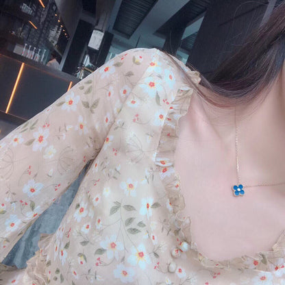 [Triumph Jewelry]CLOVER 15MM DIAMOND AND BLUE AGATE NECKLACE