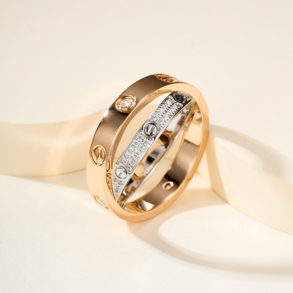 [Triumph Jewelry]LOVE PINK GOLD SILVER DIAMOND DOUBLE RING