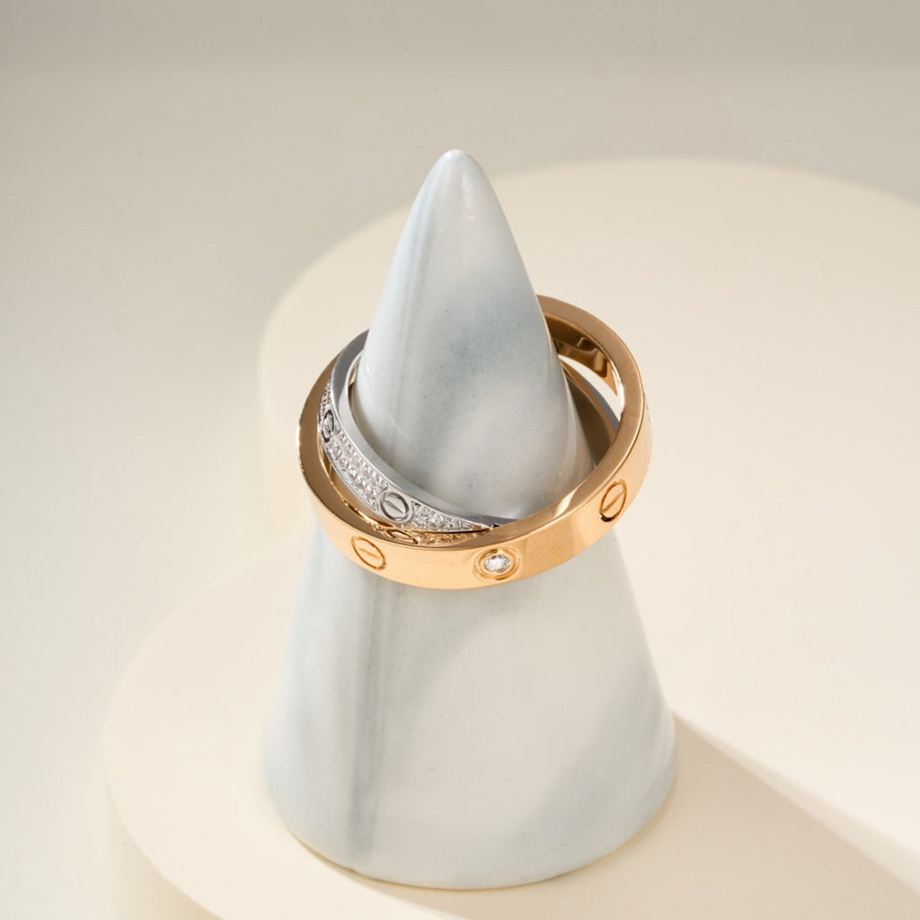 [Triumph Jewelry]LOVE PINK GOLD SILVER DIAMOND DOUBLE RING