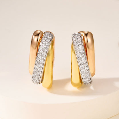 [Triumph Jewelry]TRINITY HALF DIAMOND  CUSHION EARRINGS