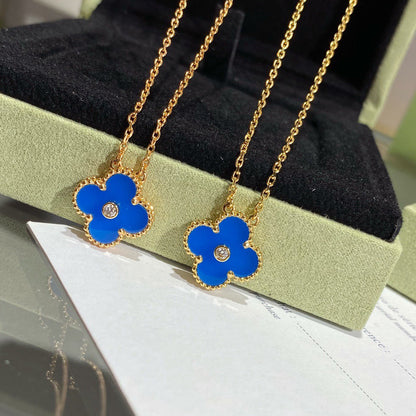 [Triumph Jewelry]CLOVER 15MM DIAMOND AND BLUE AGATE NECKLACE