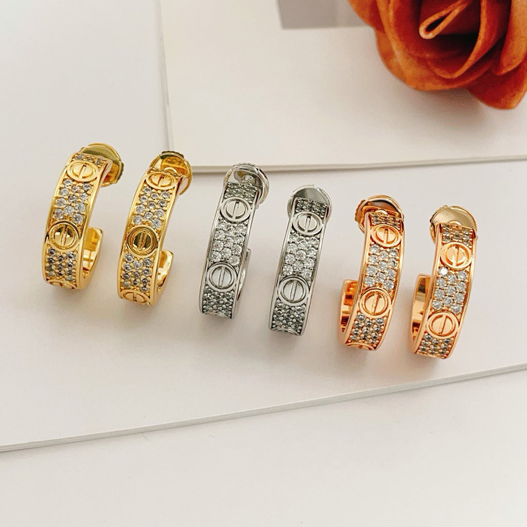 [Triumph Jewelry]LOVE 5.5MM DIAMOND PAVED EARRINGS