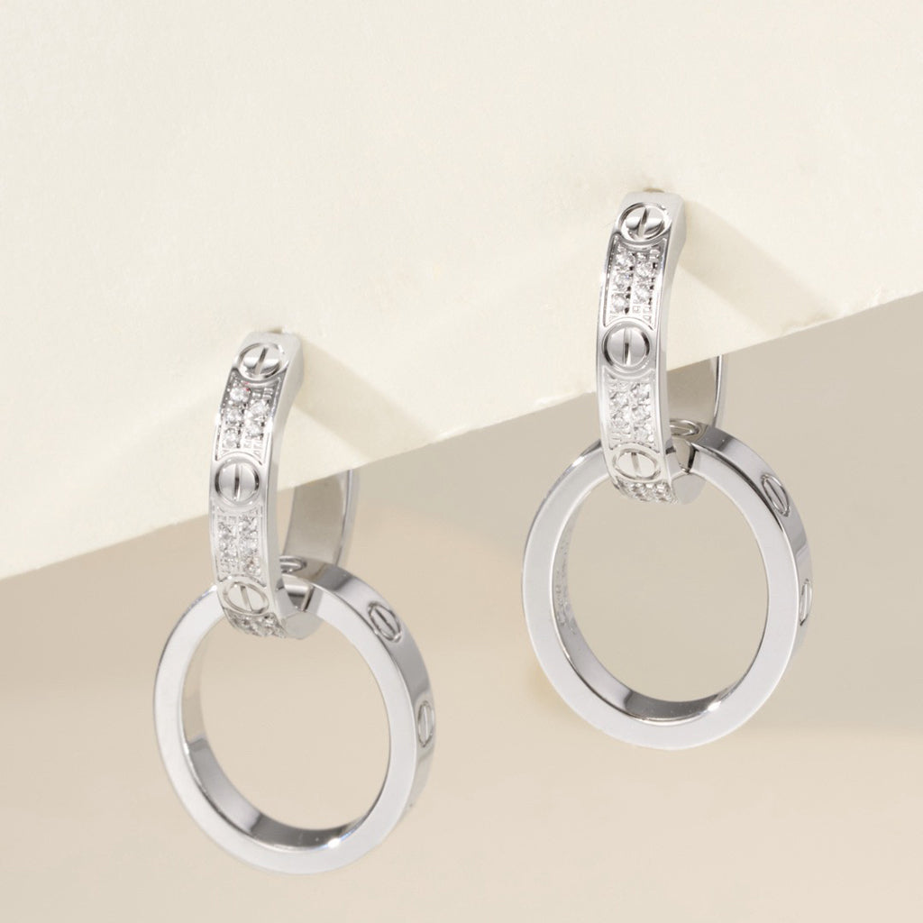[Triumph Jewelry]LOVE 3.3MM DANGLE HALF DIAMOND EARRINGS