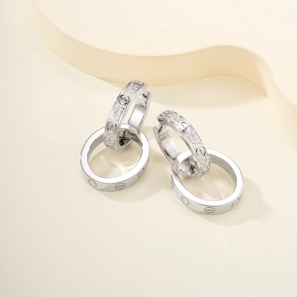 [Triumph Jewelry]LOVE 3.3MM DANGLE HALF DIAMOND EARRINGS