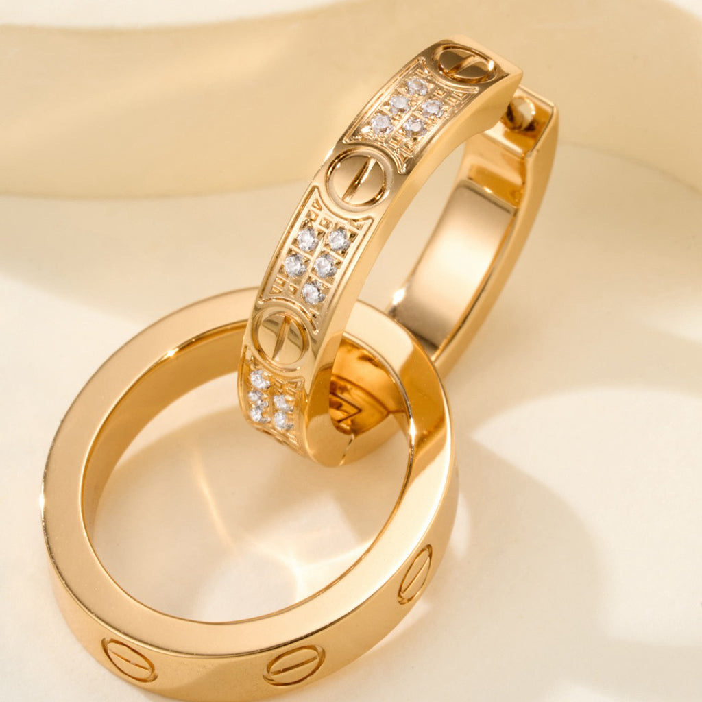 [Triumph Jewelry]LOVE 3.3MM DANGLE HALF DIAMOND EARRINGS