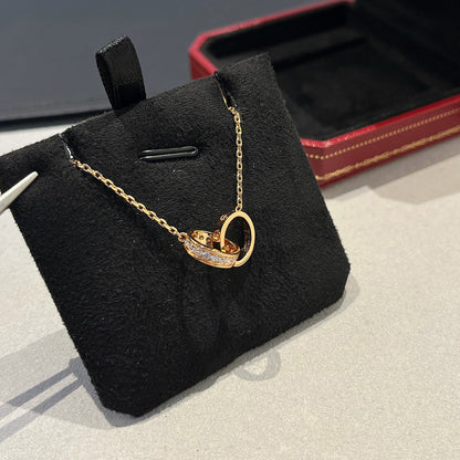 [Triumph Jewelry]LOVE DOUBLE RING HALF DIAMOND NECKLACE
