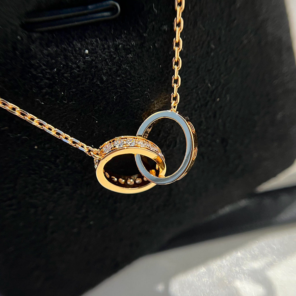 [Triumph Jewelry]LOVE DOUBLE RING HALF DIAMOND NECKLACE