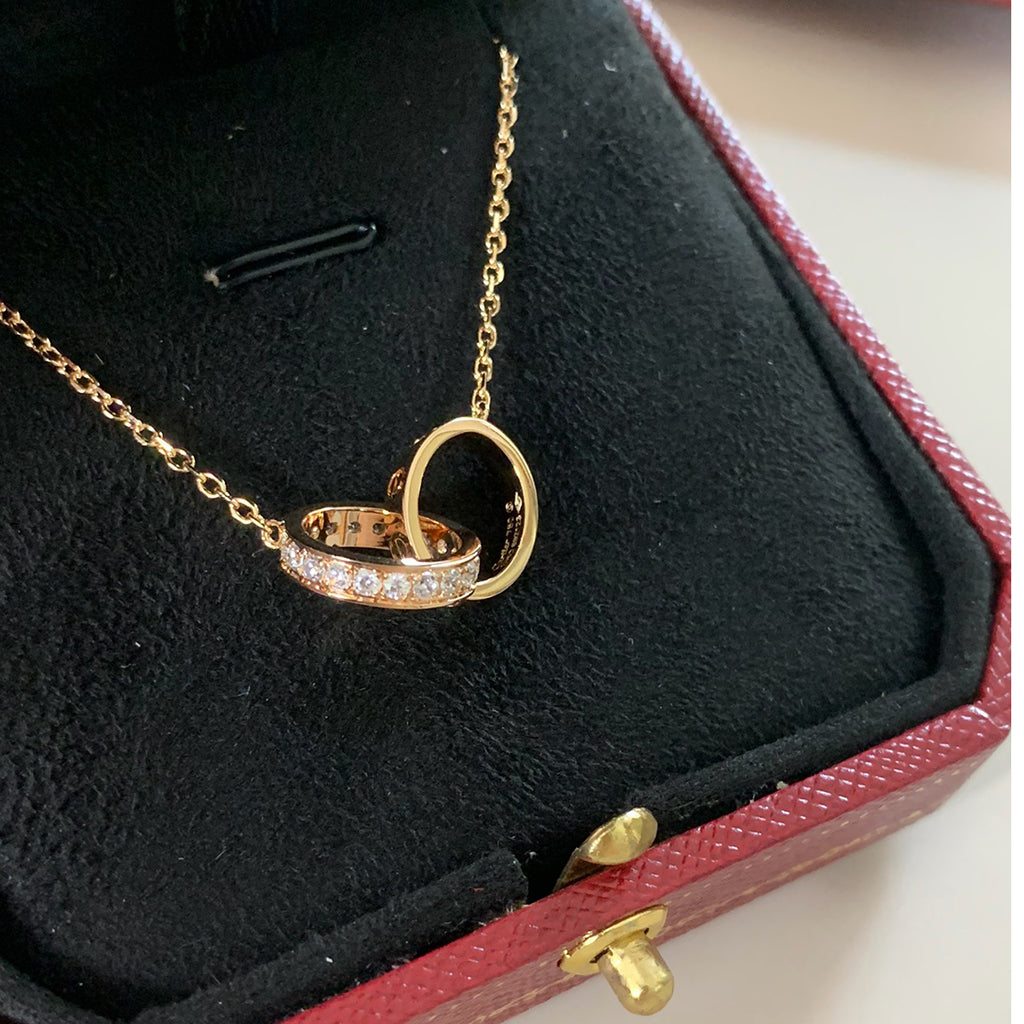 [Triumph Jewelry]LOVE DOUBLE RING HALF DIAMOND NECKLACE