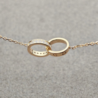 [Triumph Jewelry]LOVE DOUBLE RING HALF DIAMOND NECKLACE