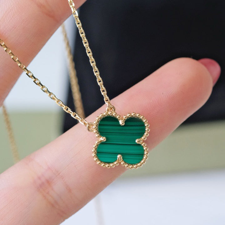 [Triumph Jewelry]CLOVER 15MM MALACHITE SINGLE FLOWER  NECKLACE