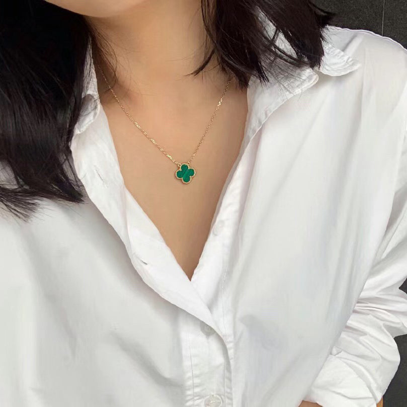 [Triumph Jewelry]CLOVER 15MM MALACHITE SINGLE FLOWER  NECKLACE