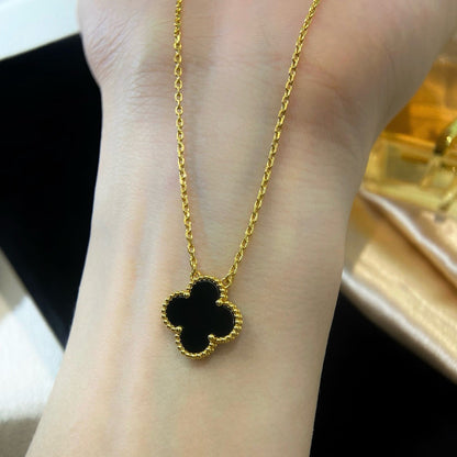 [Triumph Jewelry]CLOVER 15MM BLACK ONYX SINGLE FLOWER NECKLACE