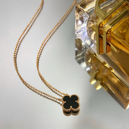 [Triumph Jewelry]CLOVER 15MM BLACK ONYX SINGLE FLOWER NECKLACE
