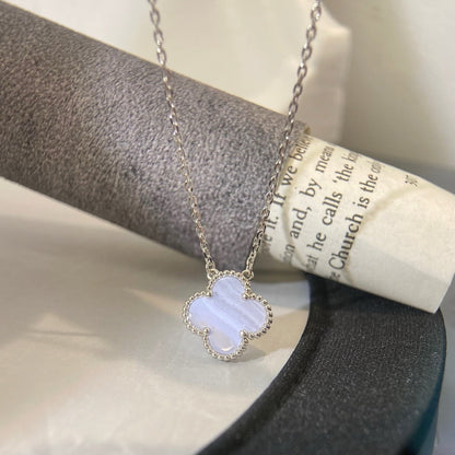 [Triumph Jewelry]CLOVER 15MM BLUE CHALCEDONY NECKLACE SILVER