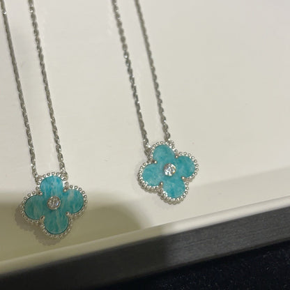 [Triumph Jewelry]CLOVER 15MM DIAMOND SVRES PORCELAIN  NECKLACE SILVER