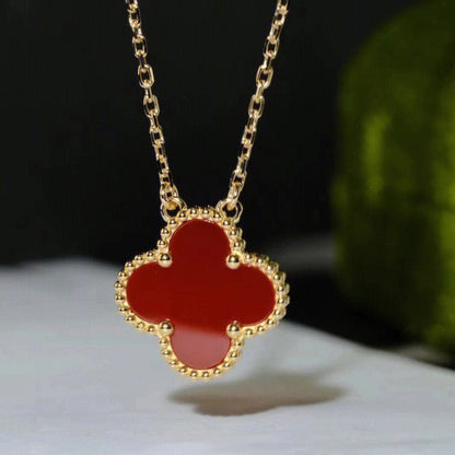 [Triumph Jewelry]CLOVER 15MM CARNELIAN SINGLE FLOWER NECKLACE