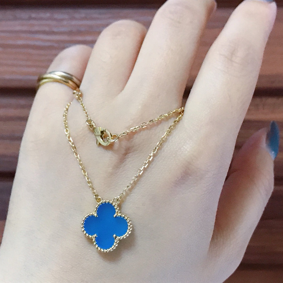[Triumph Jewelry]CLOVER 15MM BLUE AGATE NECKLACE