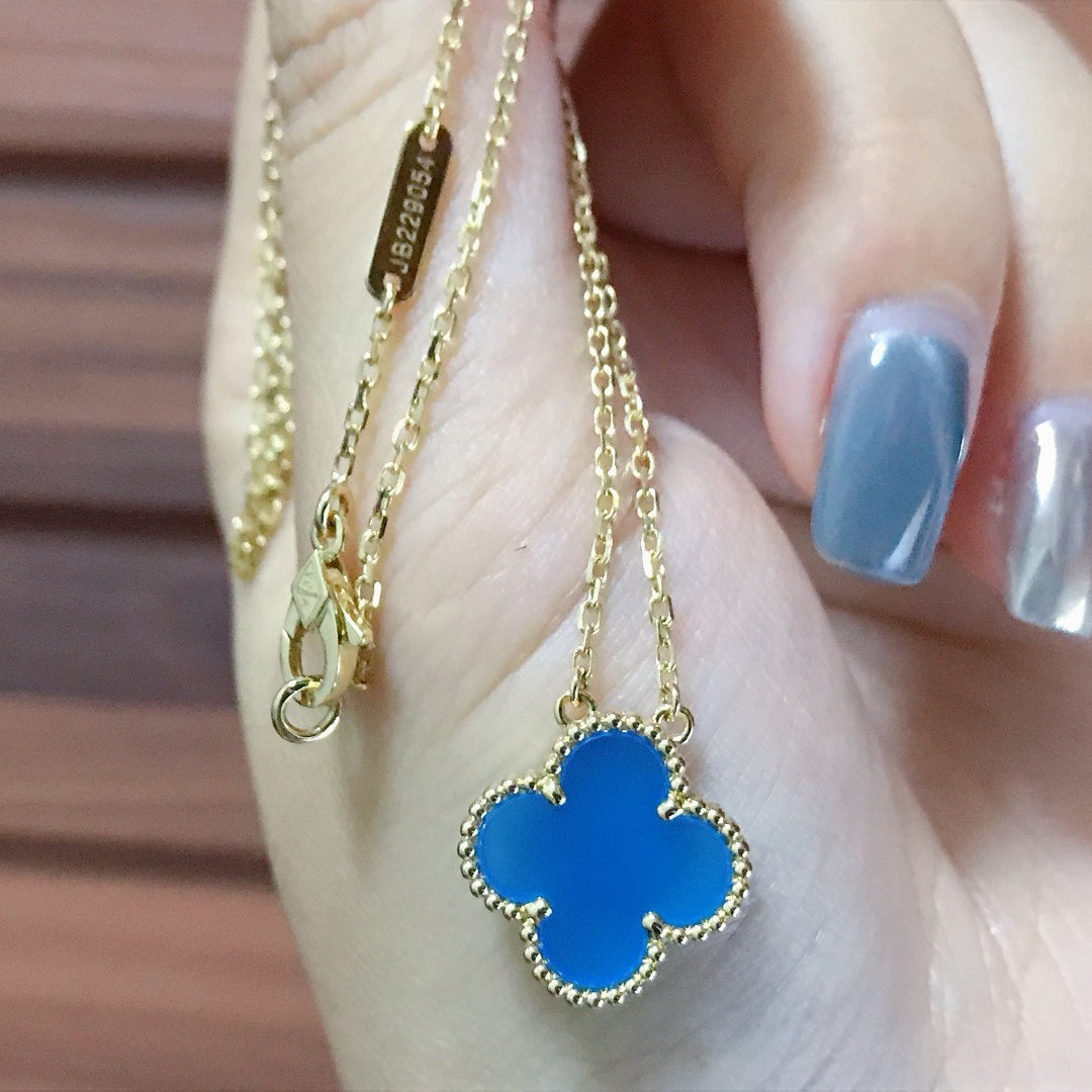 [Triumph Jewelry]CLOVER 15MM BLUE AGATE NECKLACE