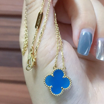 [Triumph Jewelry]CLOVER 15MM BLUE AGATE NECKLACE