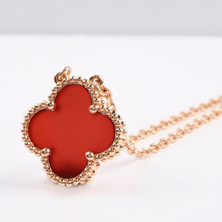 [Triumph Jewelry]CLOVER 15MM CARNELIAN SINGLE FLOWER NECKLACE