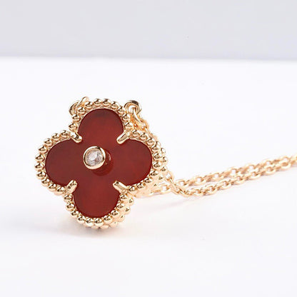 [Triumph Jewelry]CLOVER 15MM DIAMOND CARNELIAN NECKLACE