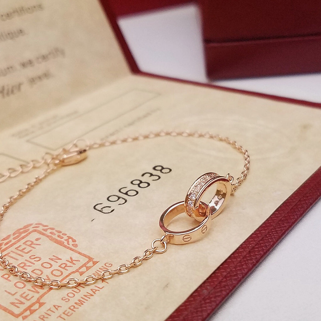 [Triumph Jewelry]LOVE DOUBLE RING HALF DIAMOND BRACELET