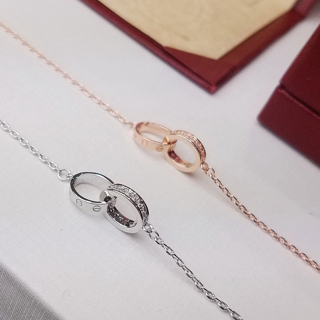 [Triumph Jewelry]LOVE DOUBLE RING HALF DIAMOND BRACELET