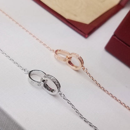 [Triumph Jewelry]LOVE DOUBLE RING HALF DIAMOND BRACELET