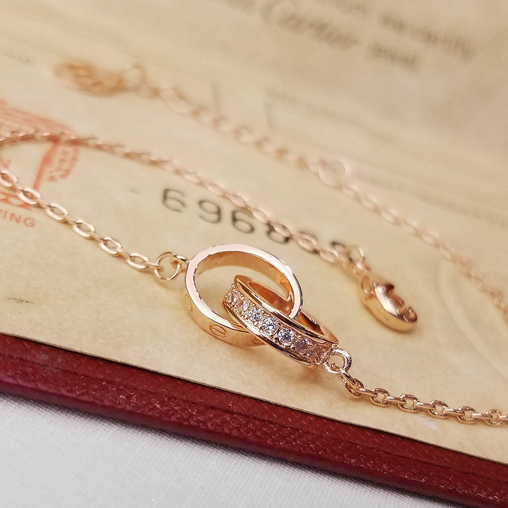 [Triumph Jewelry]LOVE DOUBLE RING HALF DIAMOND BRACELET