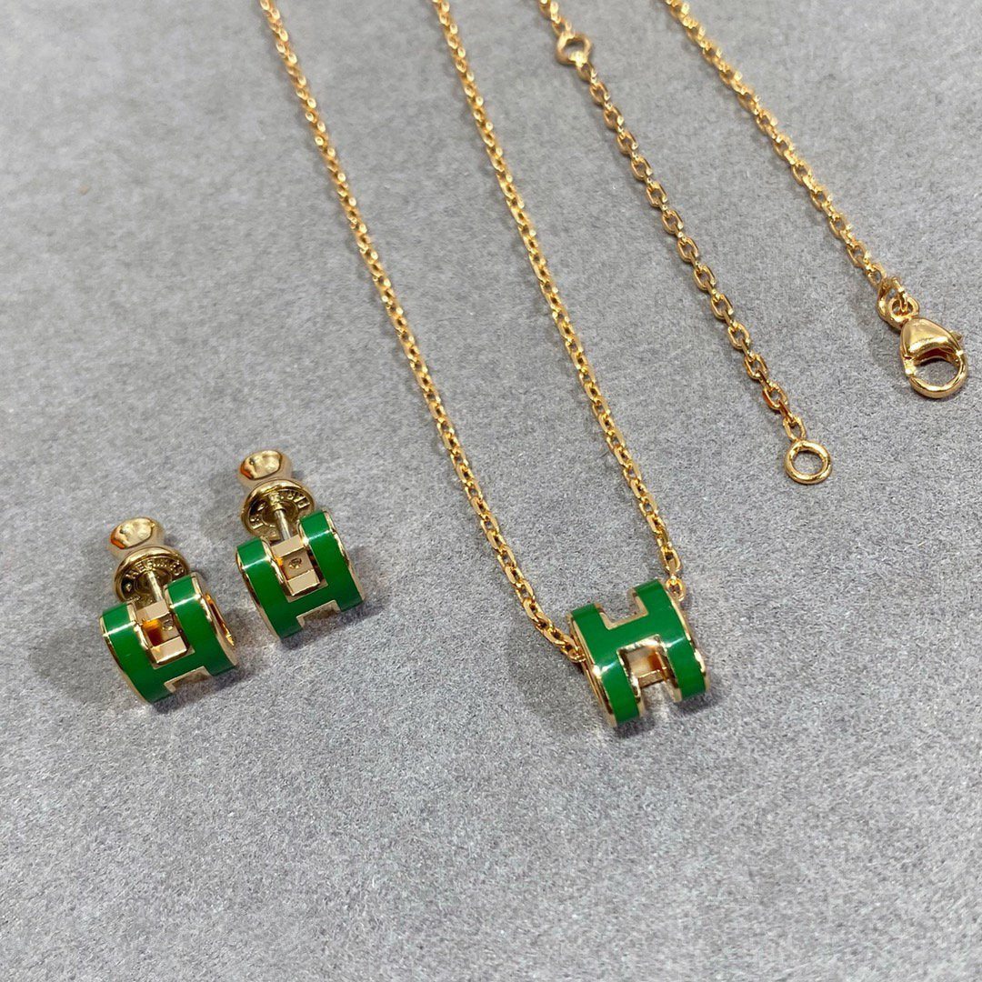 [Triumph Jewelry]POP H GREEN NECKLACE SILVER AND GOLD