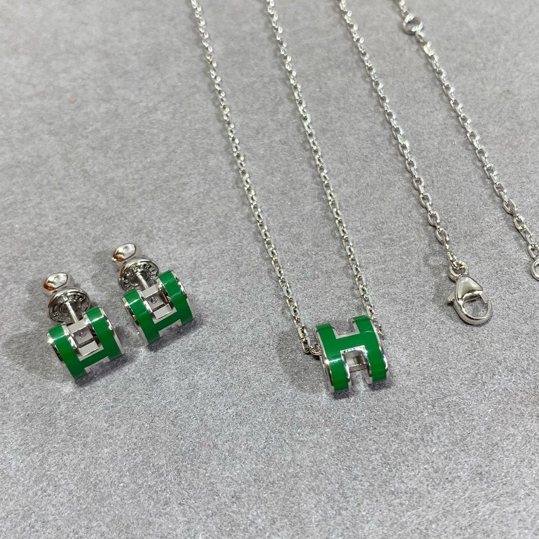 [Triumph Jewelry]POP H GREEN NECKLACE SILVER AND GOLD