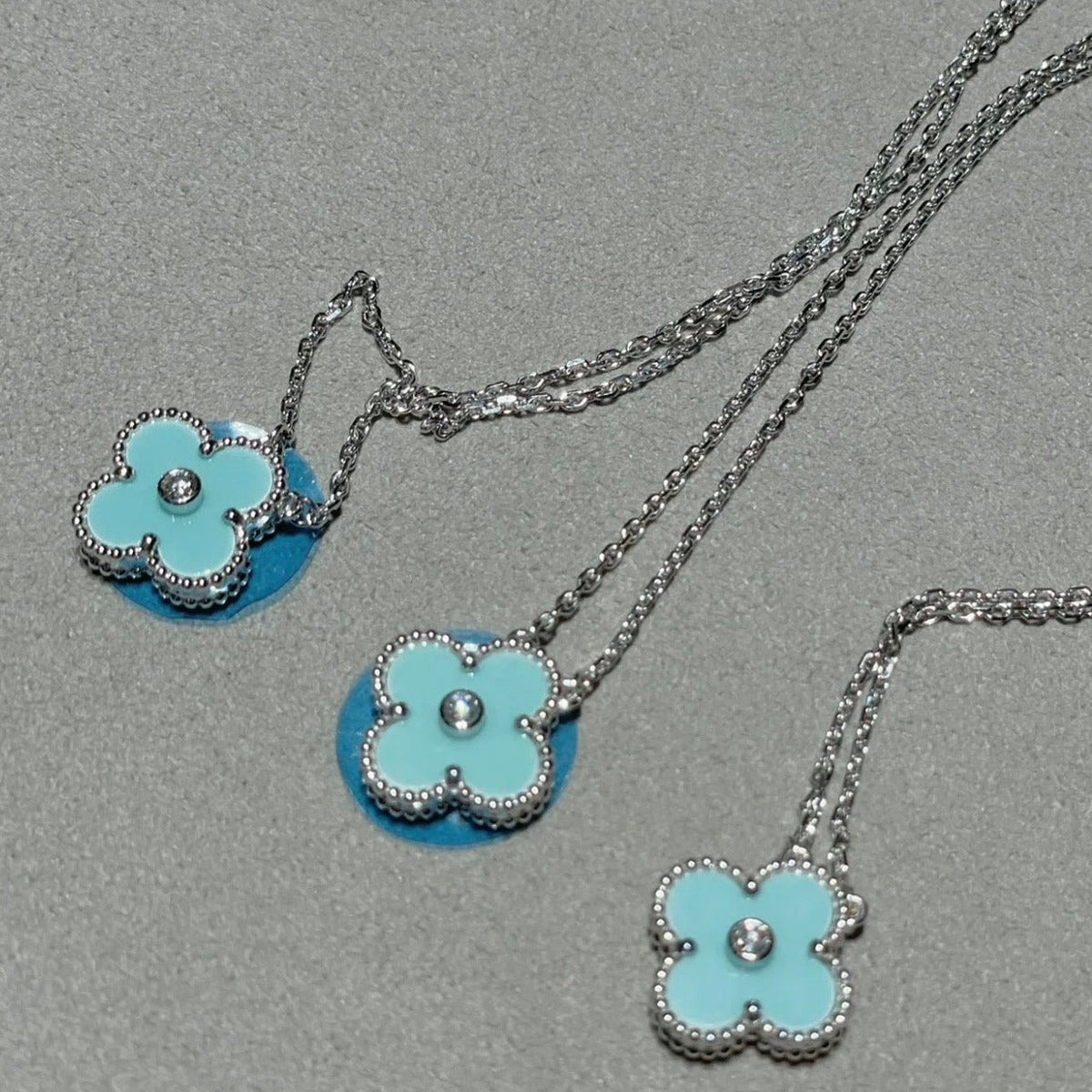 [Triumph Jewelry]CLOVER 1 DIAMOND LIGHT BLUE SILVER NECKLACE