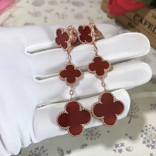 [Triumph Jewelry]CLOVER 3 MOTIF CARNELIAN DROP EARRINGS