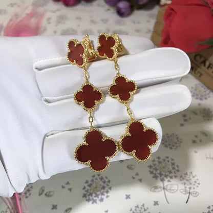 [Triumph Jewelry]CLOVER 3 MOTIF CARNELIAN DROP EARRINGS