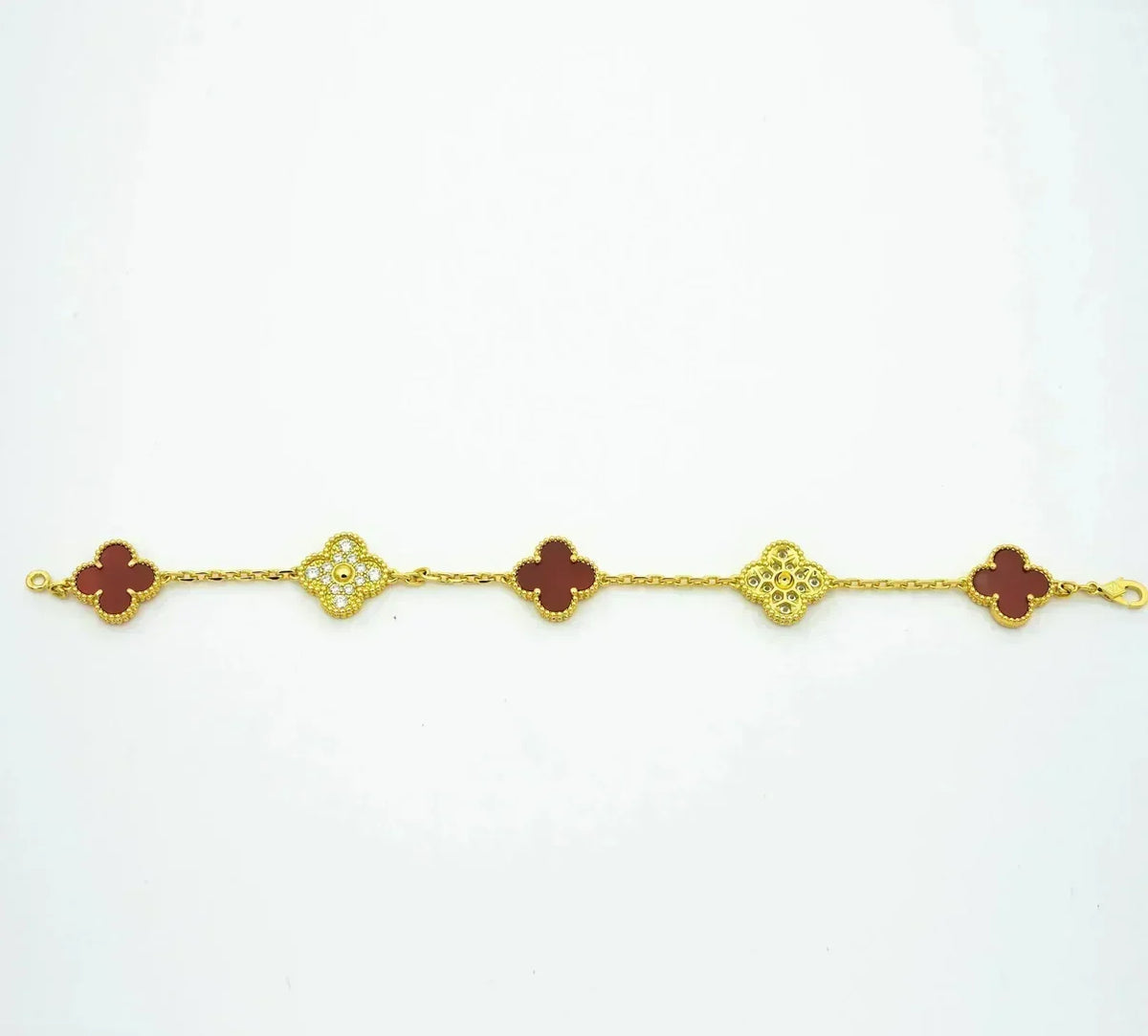 [Triumph Jewelry] CLOVER 5 MOTIF RED CORNELIAN BRACELET COLLECTION