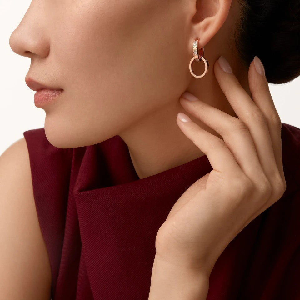 [Triumph Jewelry]LOVE 3.3MM DANGLE HALF DIAMOND EARRINGS