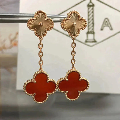 [Triumph Jewelry]CLOVER 2 MOTIF  LASER CARNELIAN EARRINGS