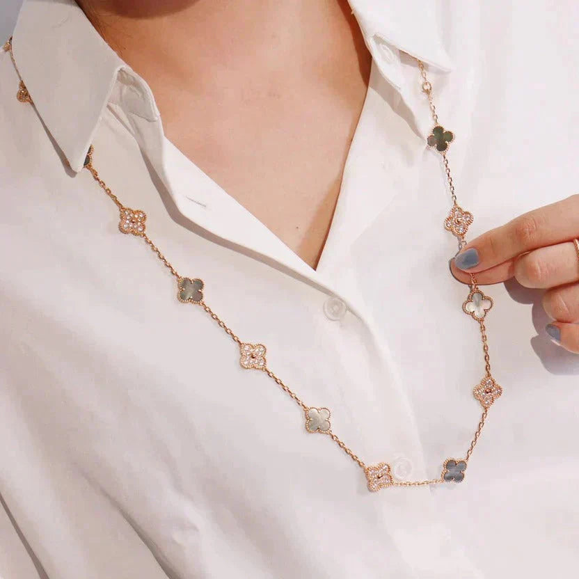 [Triumph Jewelry]CLOVER 20 MOTIFS DARK MOP DIAMOND  NECKLACE