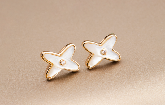 [Triumph Jewelry]JEUX DE WHITE MOP ROSE GOLD DIAMOND EARRINGS