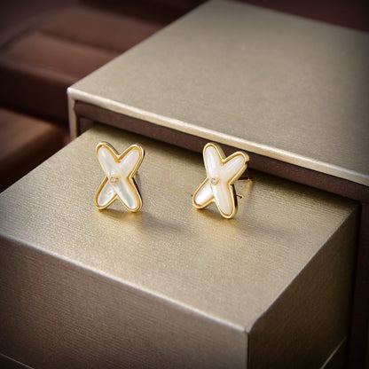 [Triumph Jewelry]JEUX DE WHITE MOP GOLD DIAMOND EARRINGS