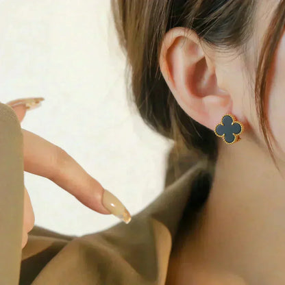 [Triumph Jewelry]CLOVER MEDIUM 1 MOTIFS  ONYX STUD EARRINGS