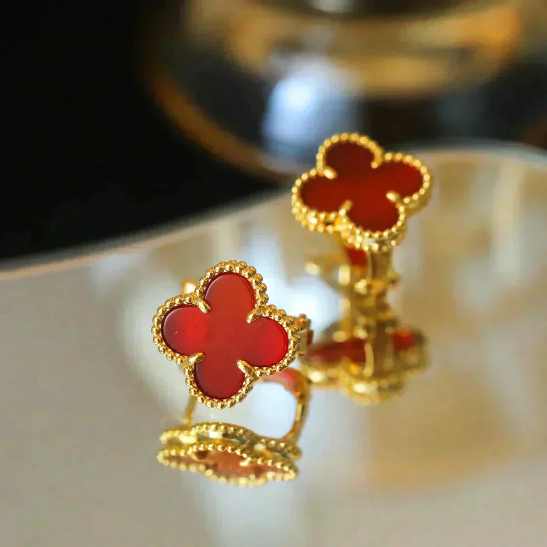 [Triumph Jewelry]CLOVER MEDIUM 1 MOTIFS CARNELIAN  EARRINGS