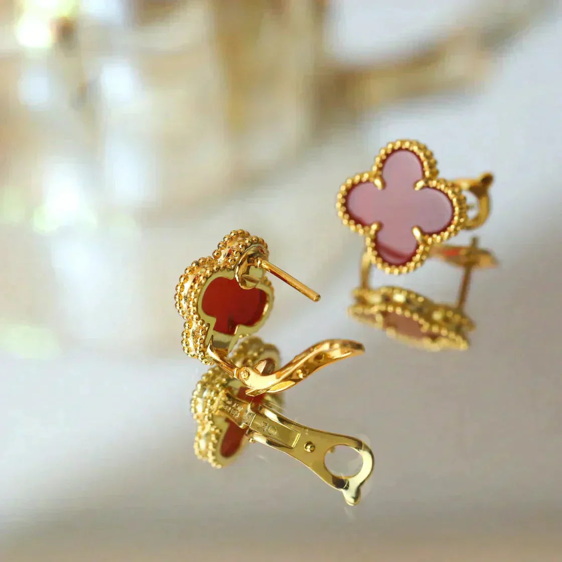 [Triumph Jewelry]CLOVER MEDIUM 1 MOTIFS CARNELIAN  EARRINGS