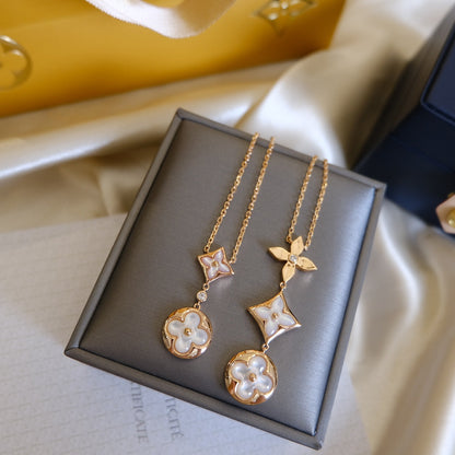 [Triumph Jewelry]COLOR BLOSSOM LARIAT NECKLACE PINK GOLD WHITE MOTHER PEARL AND DIAMOND