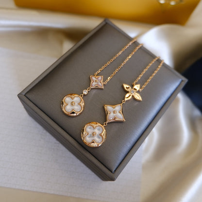 [Triumph Jewelry]COLOR BLOSSOM LARIAT NECKLACE PINK GOLD WHITE MOTHER PEARL AND DIAMOND