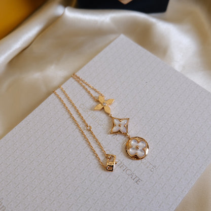 [Triumph Jewelry]COLOR BLOSSOM LARIAT NECKLACE PINK GOLD WHITE MOTHER PEARL AND DIAMOND