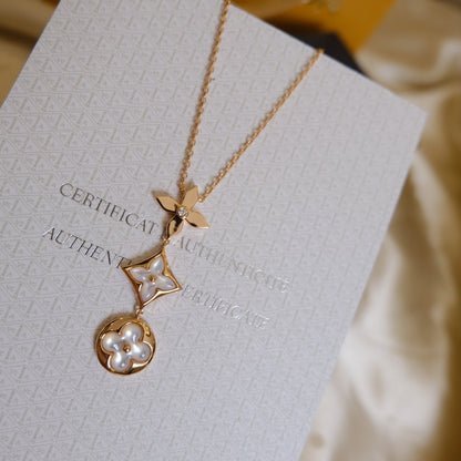 [Triumph Jewelry]COLOR BLOSSOM LARIAT NECKLACE PINK GOLD WHITE MOTHER PEARL AND DIAMOND