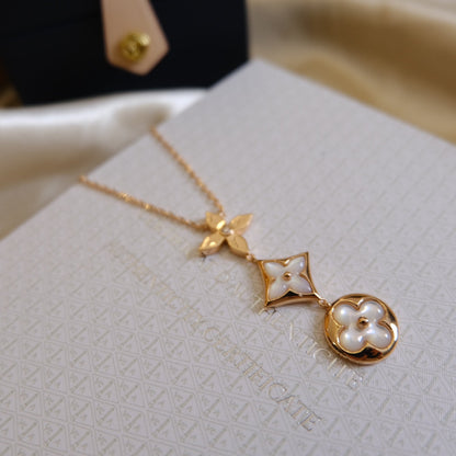 [Triumph Jewelry]COLOR BLOSSOM LARIAT NECKLACE PINK GOLD WHITE MOTHER PEARL AND DIAMOND