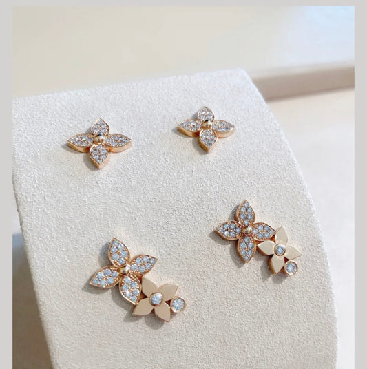 [Triumph Jewelry]STAR BLOSSOM STUD EARRINGS PINK GOLD DIAMONDS